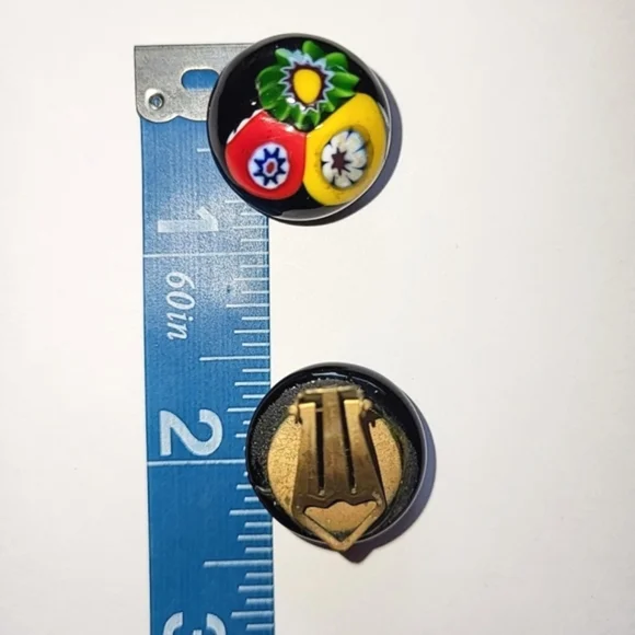 MURANO GLASS MILLIFIORE COLORFUL CLIP EARRINGS - Picture 5 of 6